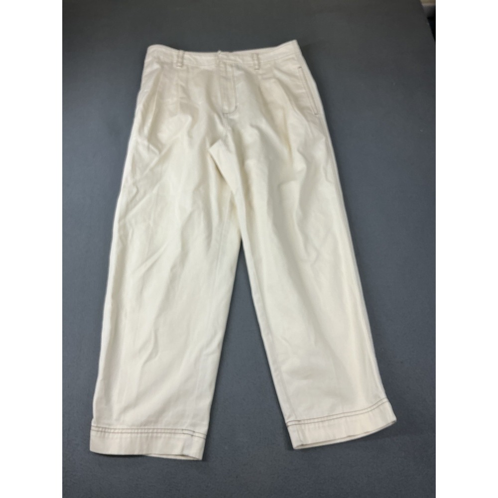 Madewell Pants Womens 6 White Cropped Straight Pleated Relaxed Pockets